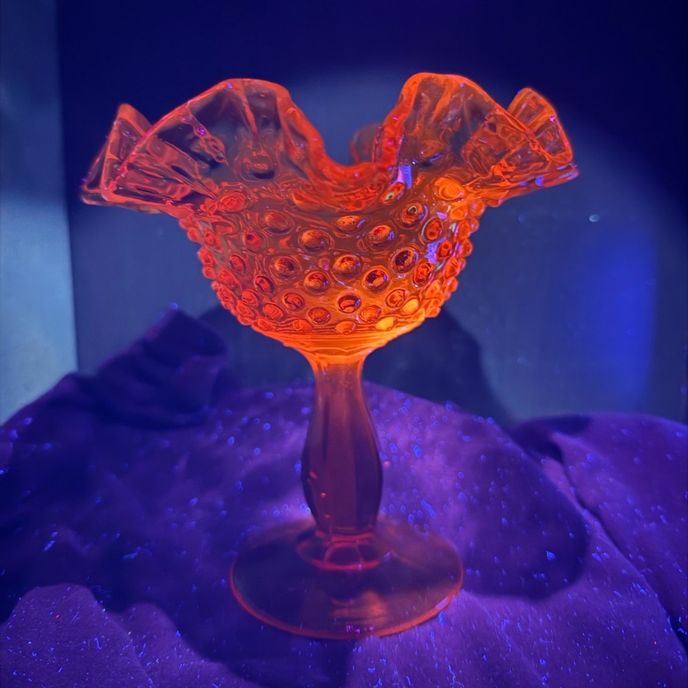 6” Fenton Amber Glass Pineapple Hobnail Ruffled Candy Dish